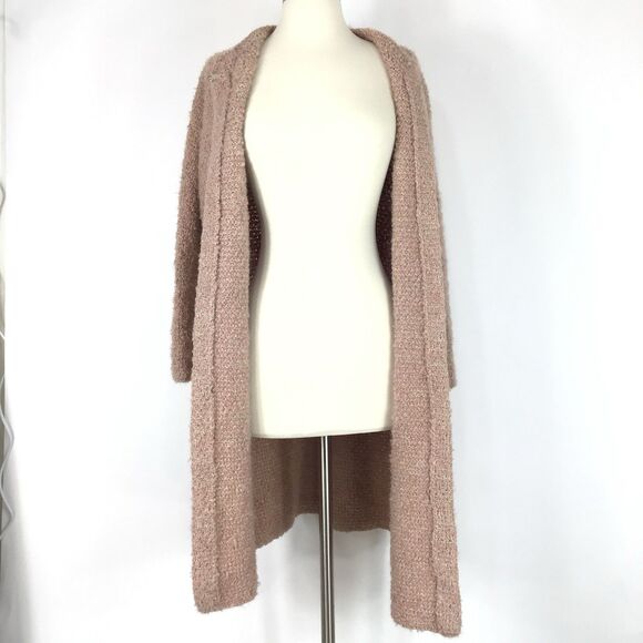 Duster Sweater M Wool Womens Nautral Pink Knit Open Front Cottagecore Hand knit - Picture 6 of 16